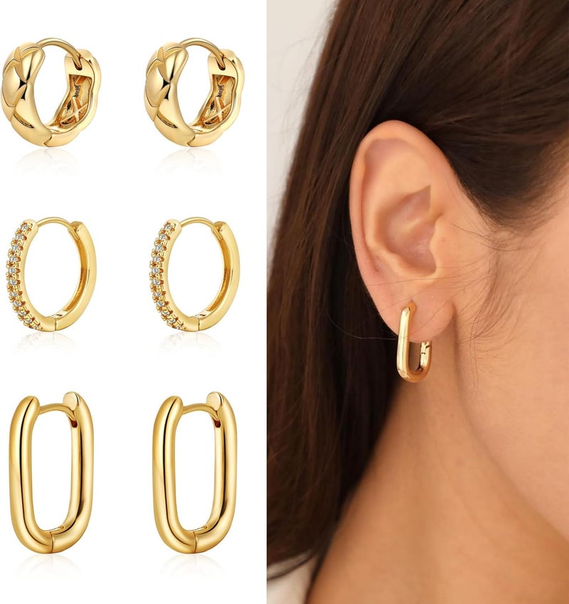 MIDEEO Gold/Sliver Chunky Hoop Earrings Set for Women, 14K Gold Plated Twisted Huggie Hoop Earring Hypoallergenic Thick Open Lightweight Chunky Hoop Earrings Jewelry for Gifts - Image 1